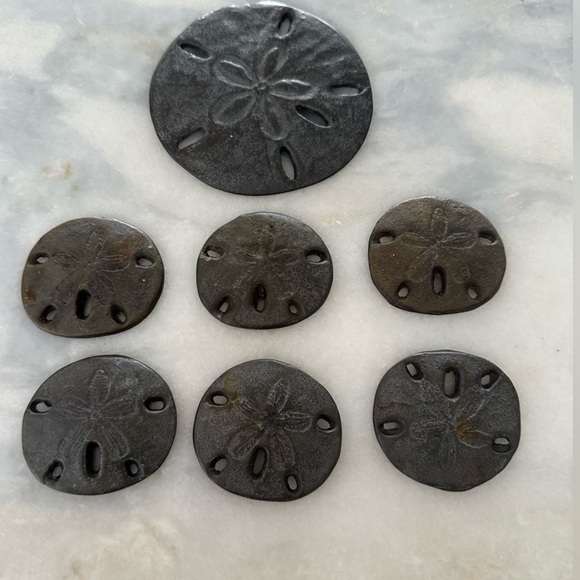 Sand Dollar Round Knobs a set of 6 and 1 large one in Pewter - Picture 1 of 7